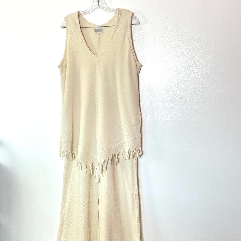 Cecilia Nathal Vintage 1990s Cream Gauzy Fringe Maxi Dress Sz Xl 100% Cotton
